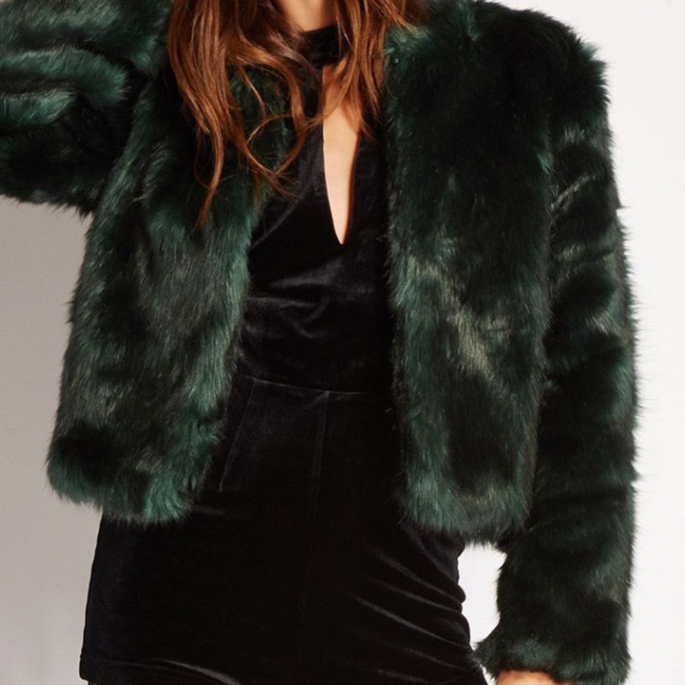 Hunter green faux fur coat